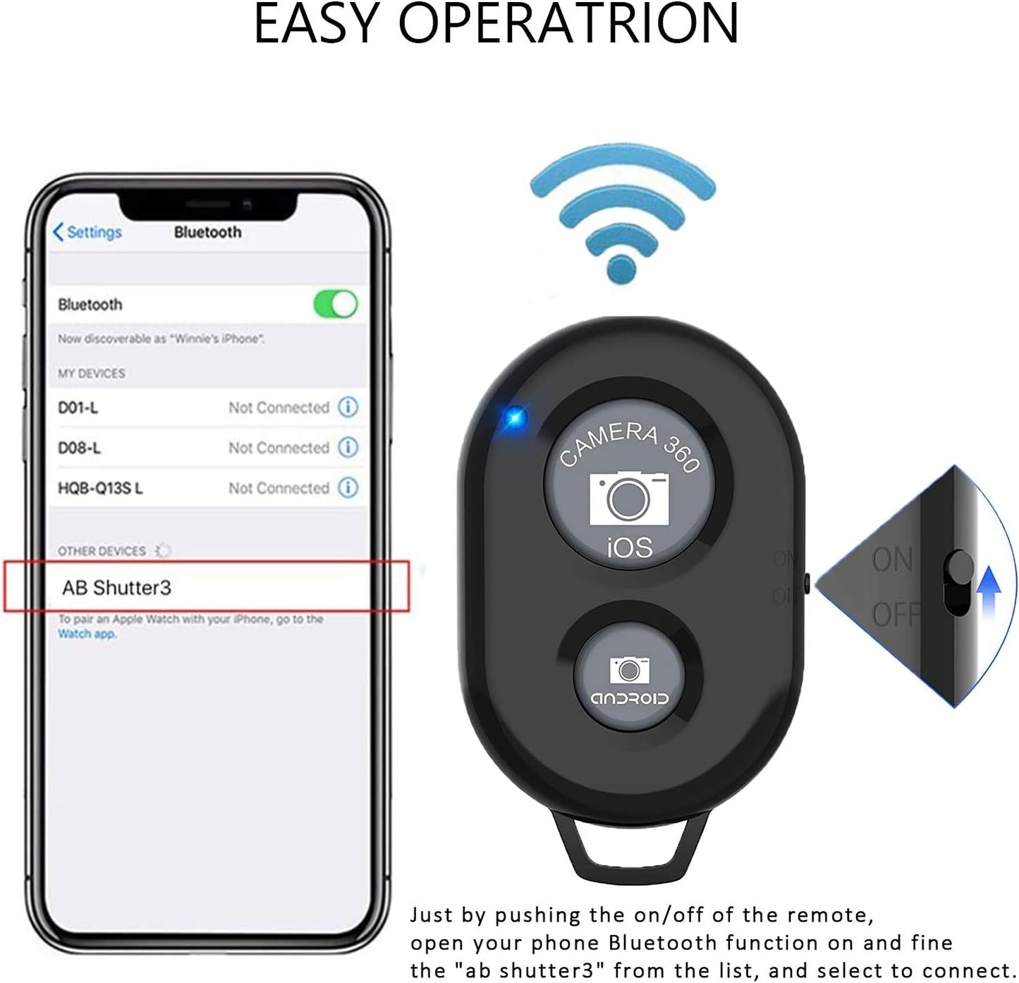 Wireless Remote Shutter for Cellphones and Tablets (3 Pack), AOQIYUE Wireless Remote for iPhone/Android Camera Control, Selfie Clicker for Photos and Videos - Wrist Strap Included