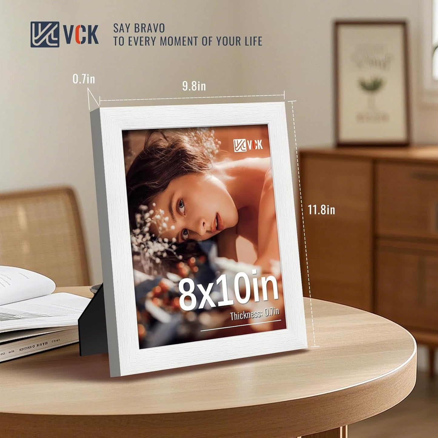 VCK 8x10 Picture Frames white Set of 6, Wide Border Wood Poster Frame, Multi-Directional Display Family Photos, Office Prints, Studio/Gallery Artwork, Woodgrain Series, Tabletop & Wall Hanging