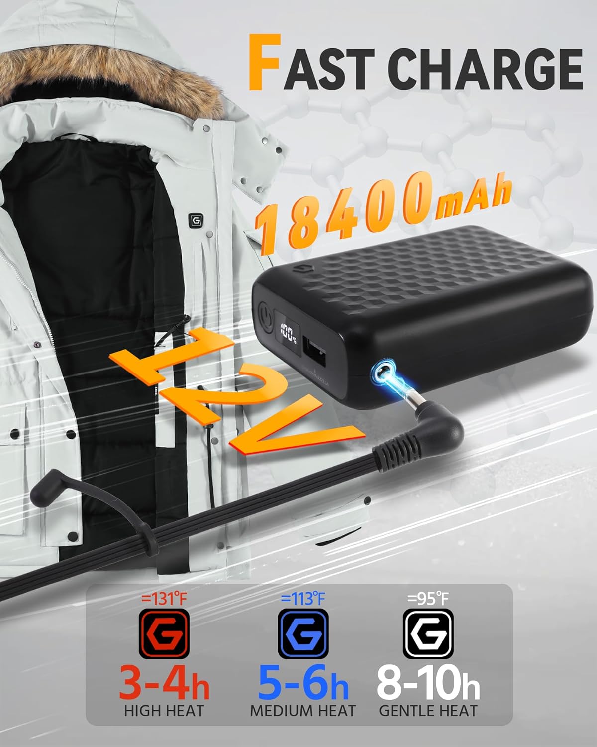 Graphene Heated Jacket for Women with Large Capacity Battery Pack Waterproof Windproof