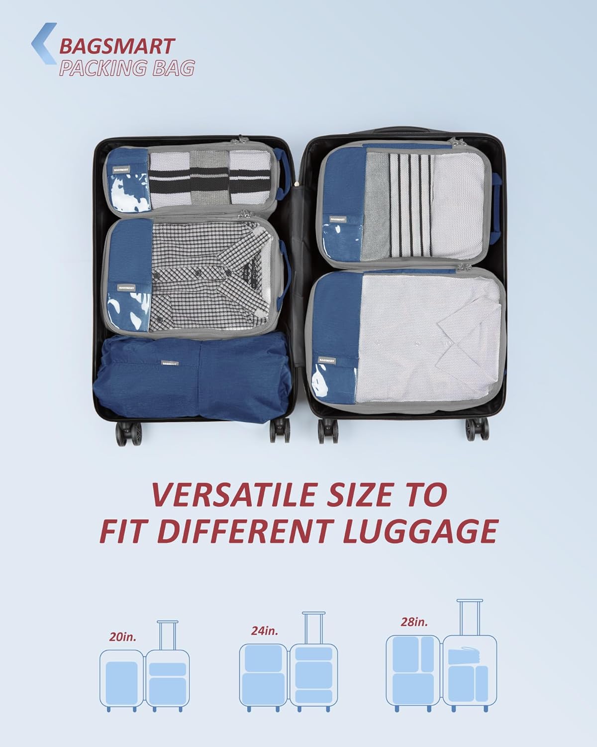 BAGSMART 6 Set /4 Set/2 Set Compression Packing Cubes for Travel, Lightweight Luggage Organizer Bags, Durable Space Saver Bags Travel Essentials