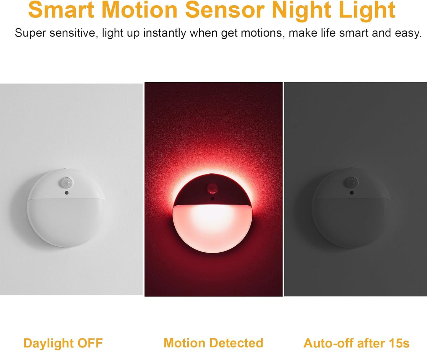 2 Pack Red Night Light, Battery Operated Night Light, 2.6" Small Sticky Lights, Dimmable Motion Sensor Light, 3 Light Modes, Portable LED nightlight for Baby, Kids, Sleep, Bedroom, Bathroom