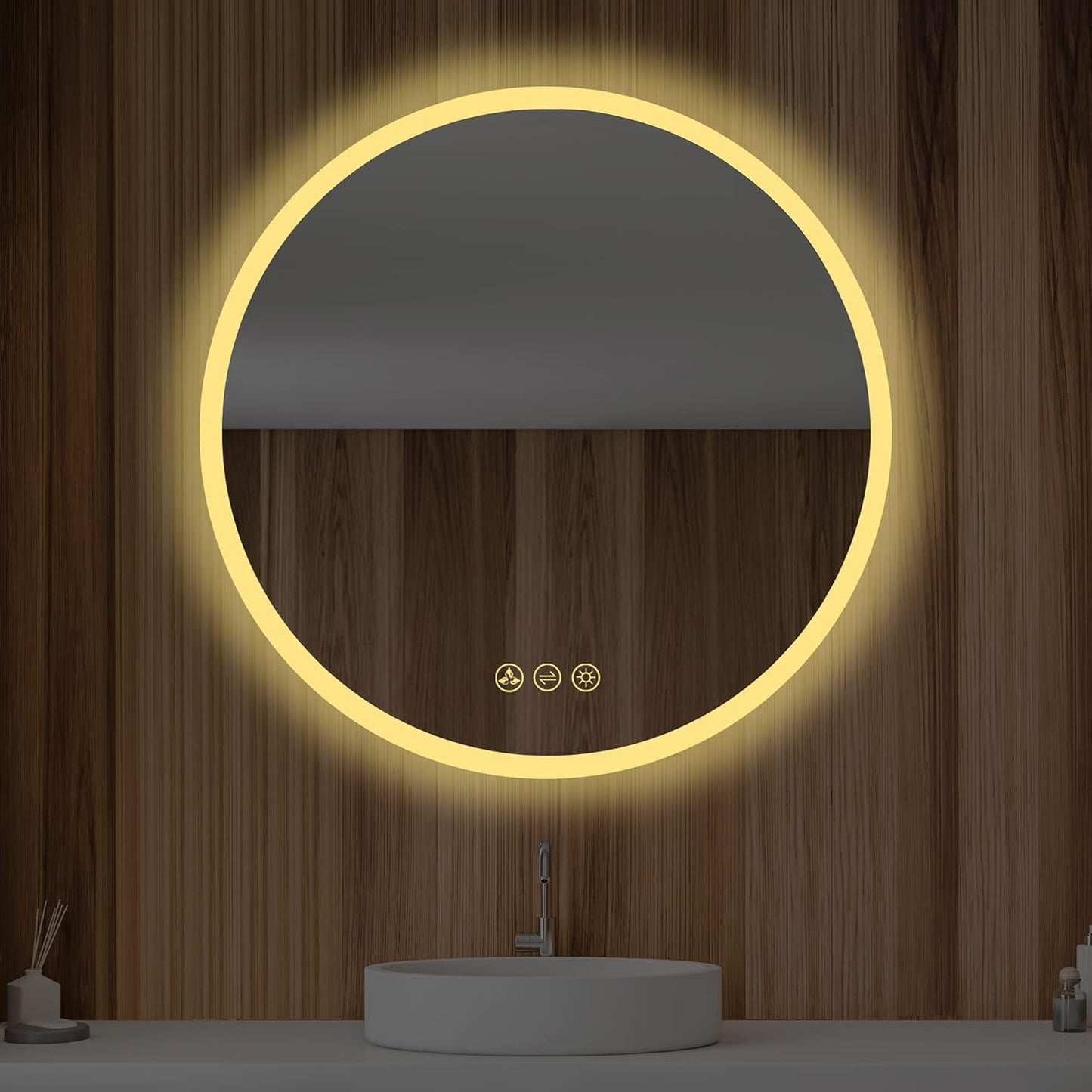 Blossom 24 Inches Large Modern LED Round Bathroom Vanity Mirror, Color Temperature Adjustable, Anti-Fog Dimmable Lights, Easy to Install, Wall Mounted Makeup Mirror with Smart Touch Button