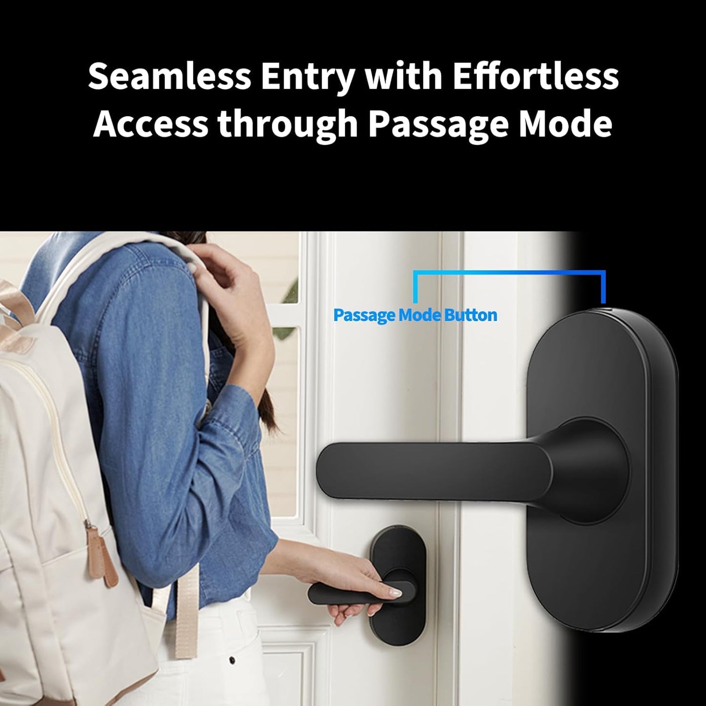 Aqara Smart Lock U300, Fingerprint Keyless Entry Door Lock with Handle, Matter Over Thread with Apple Home Keys, Touchscreen Keypad, Smart Lever Lock Supports Apple Home, Alexa, Google, IFTTT, Black