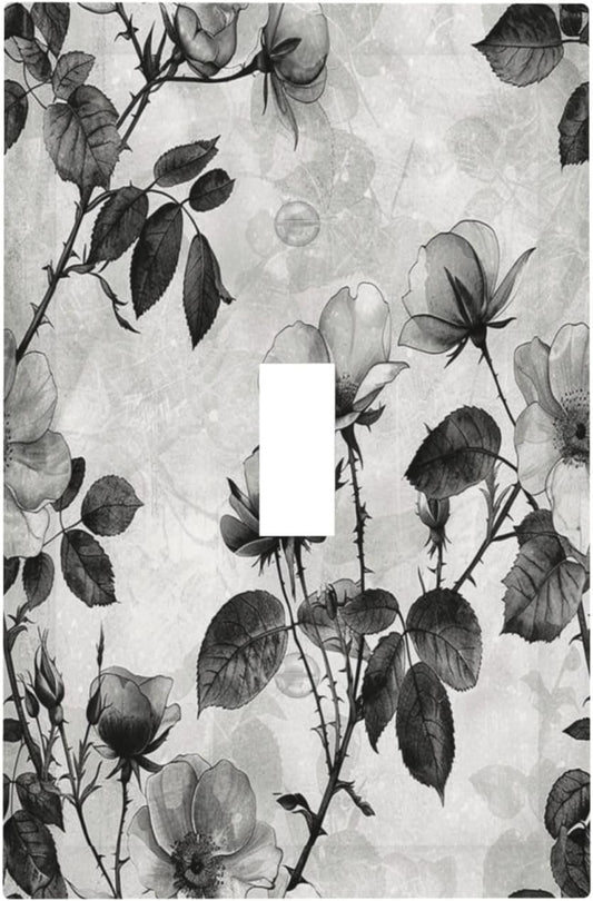 Decorative Light Switch Cover Black Breezy Watercolor Garden Floral 1 Gang Single Toggle Device Electrical Faceplate Switchplates Decorator Outlet Wall Plate for Bedroom Home Decor