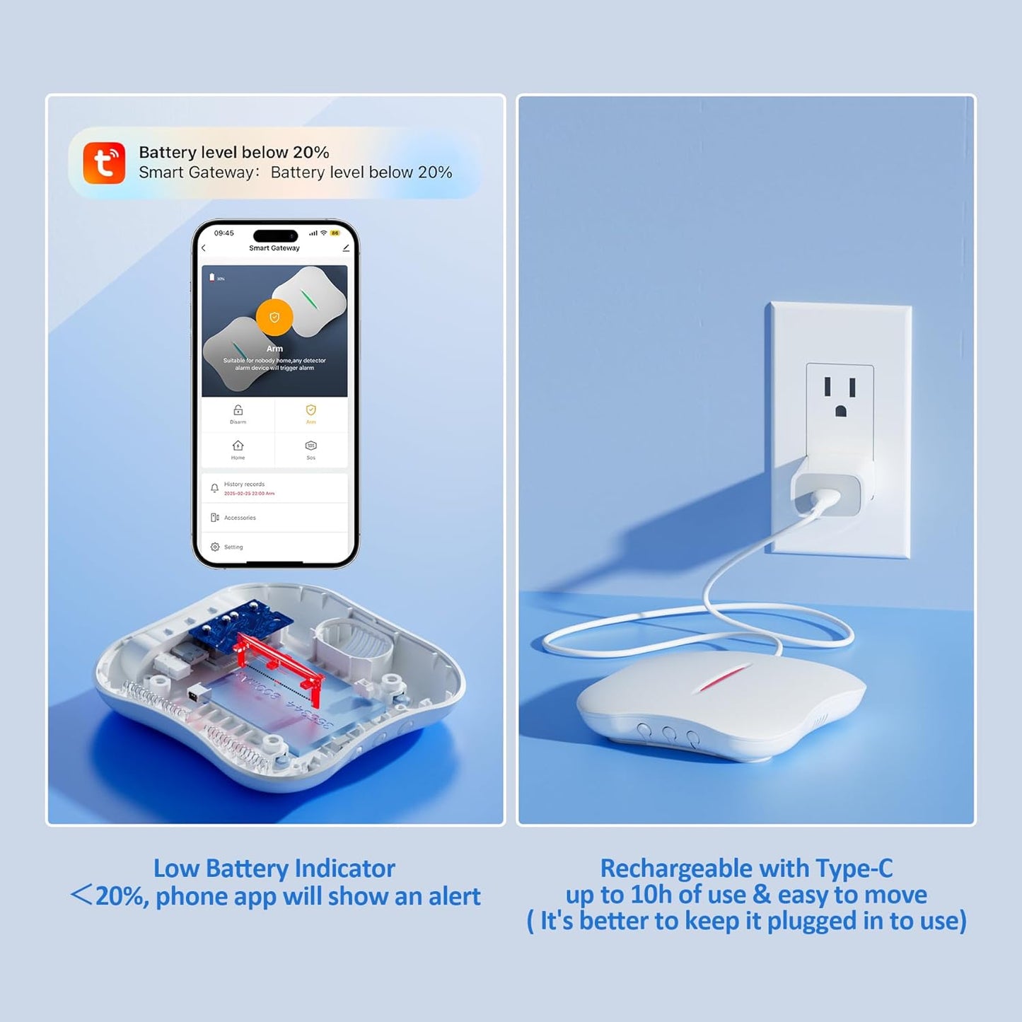 Smart Water Leak Detectors for Home WiFi with App Alerts, Stechro Ajustable 120dB Water Sensor Alarm Leak Detector for Basements Sink Kitchen Laundry, 1 Water Sensor & 1 Rechargeable Gateway