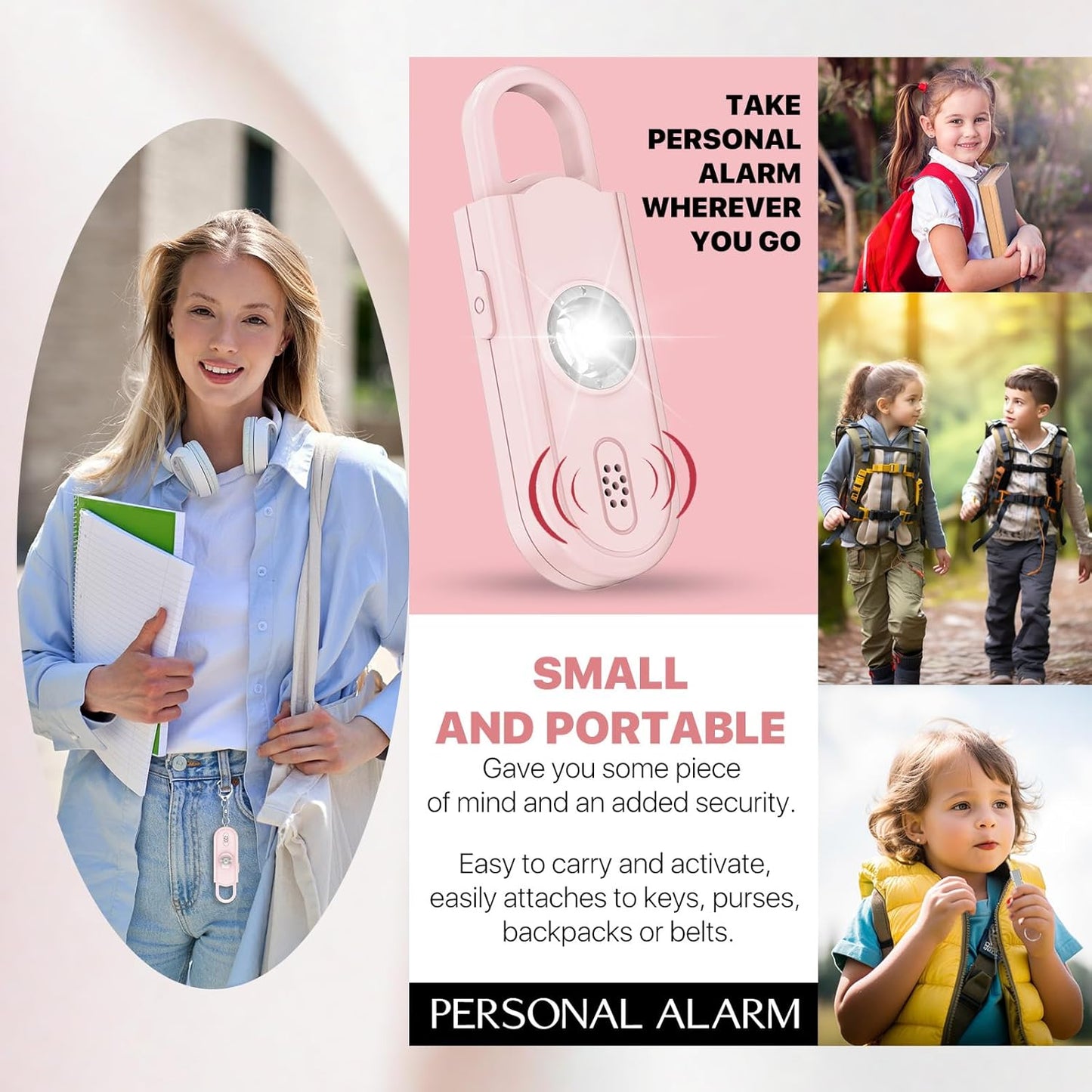Personal Safety Alarm for Women, 130dB Loud Siren with SOS Strobe Light, Flashlight, 1000ft Audible Help Kids, Elderly Emergency Call, Self Defense Keychain for College Essentials