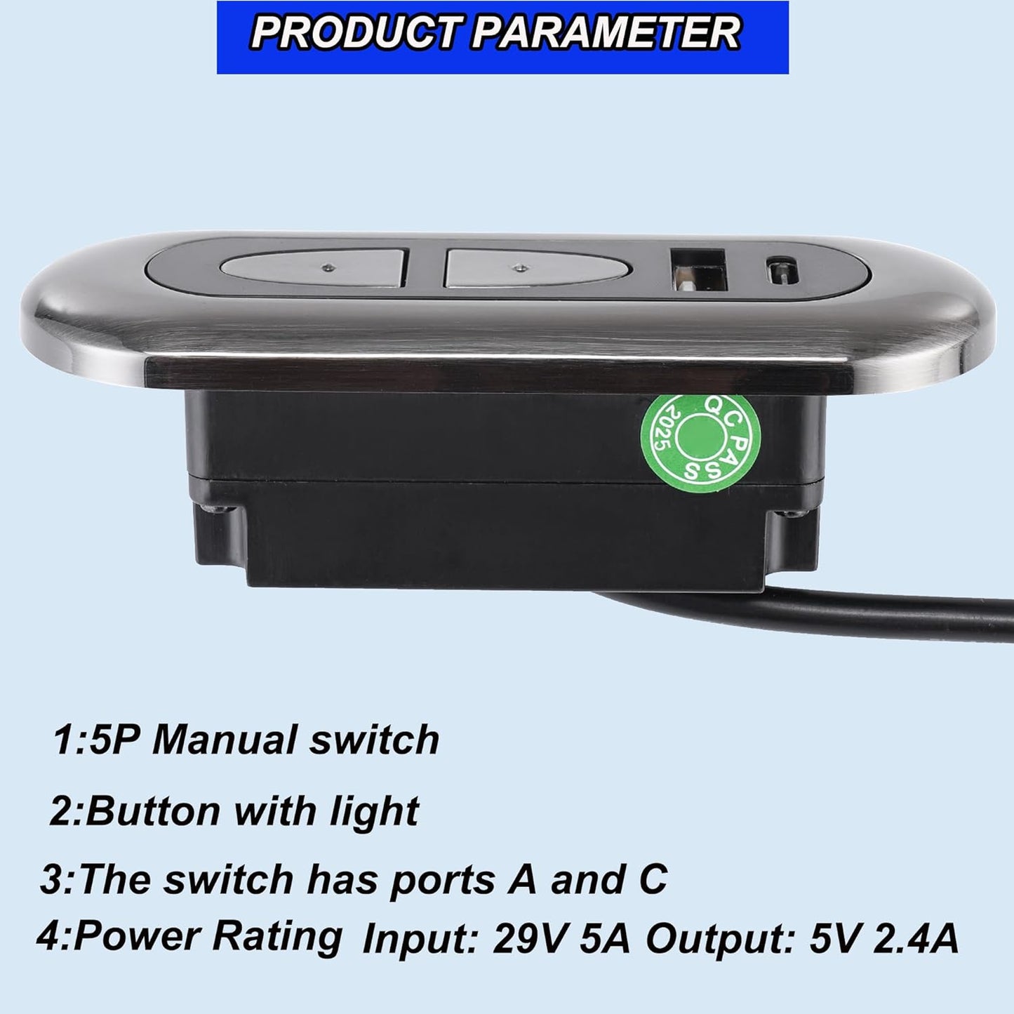 Lift Chair Remote Control Universal,2-Button 5-Pin Round Plug Electric Lounge Chair Manual Control Compatible with USB A and C Ports Okin Limoss Lane Electric Lazy Chair Switch Stand