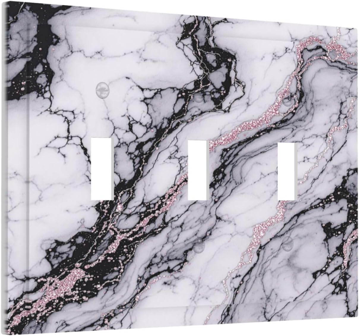 Decorative Switch Plates White Marble Pattern Black Lines Pink Lines 3 Gang Wall Plate Triple Toggle Light Switch Cover Faceplate Electrical Wall Panels for living Room Office Decor