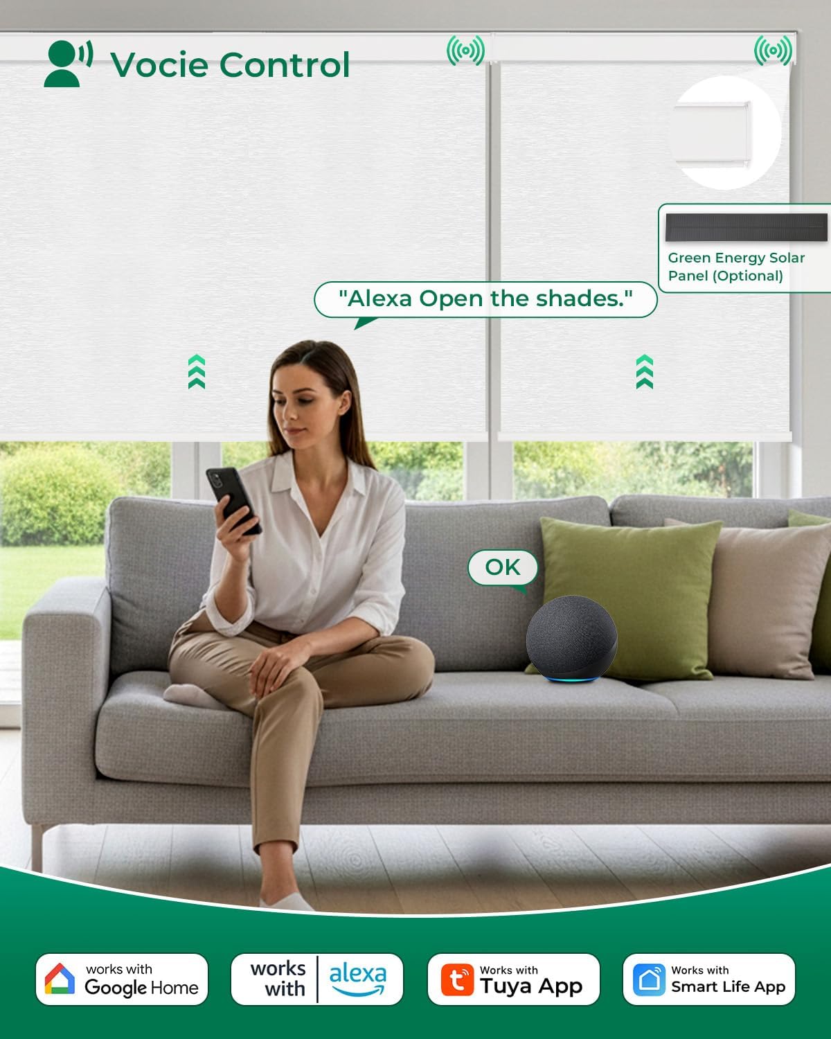 Allesin Motorized Roller Blinds – Rechargeable Smart Shades with Remote & Quiet Motor, Top/Bottom Aluminum Rails, Alexa-Compatible for Window (32" W x 72" H, 100% Blackout Cloud-Patterned)