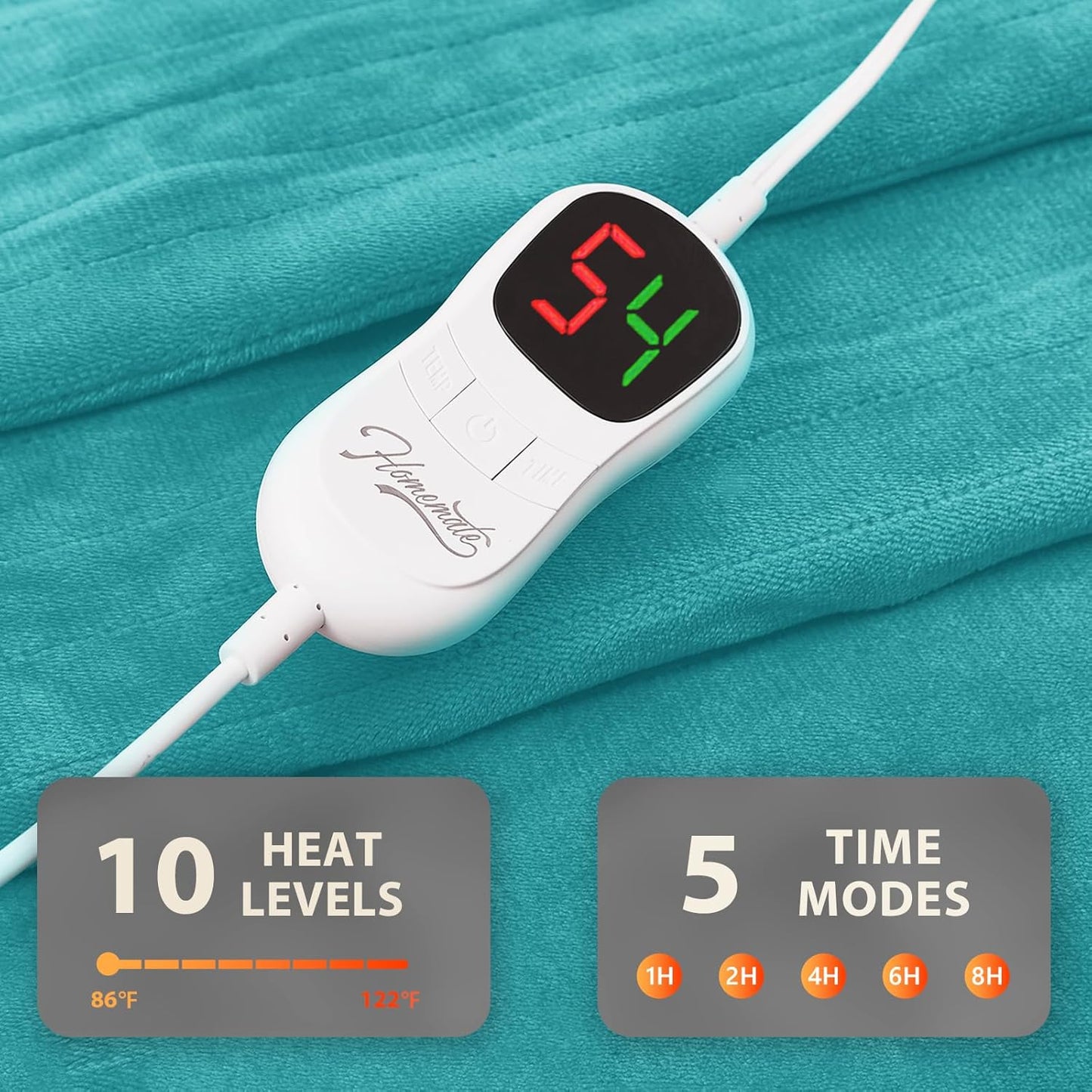Homemate Heated Blanket Electric Throw - 50"x60" Heating Blanket Throw 1/2/4/6/8 Hours Auto-Off 10 Heat Level Over-Heat Protection Flannel Sherpa ETL Certification