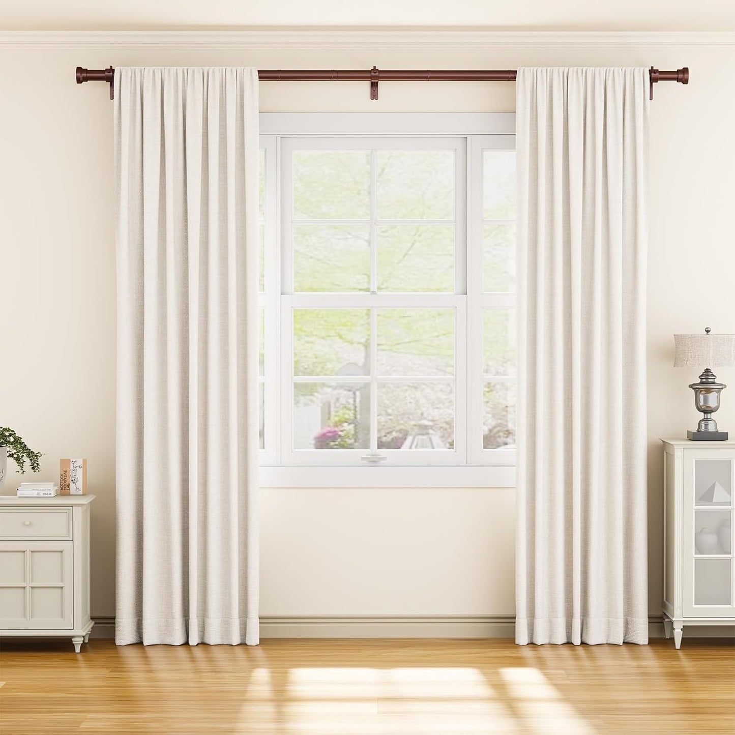 Curtain Rod 32-118 Inch, Heavy Duty 1 Inch Adjustable Curtain Rods for Windows, Antique Bronze Long Window Treatment Rods, Modern Design, Easy Installation