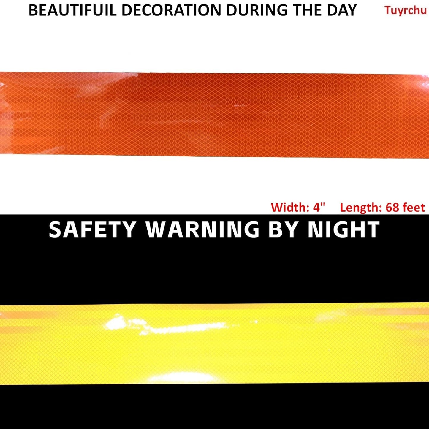 Non Fading Orange Reflective Tape Outdoor Waterproof 4 inch, High Visibility Warning Industrial Marking Tape, Safety Stickers (68 feet)