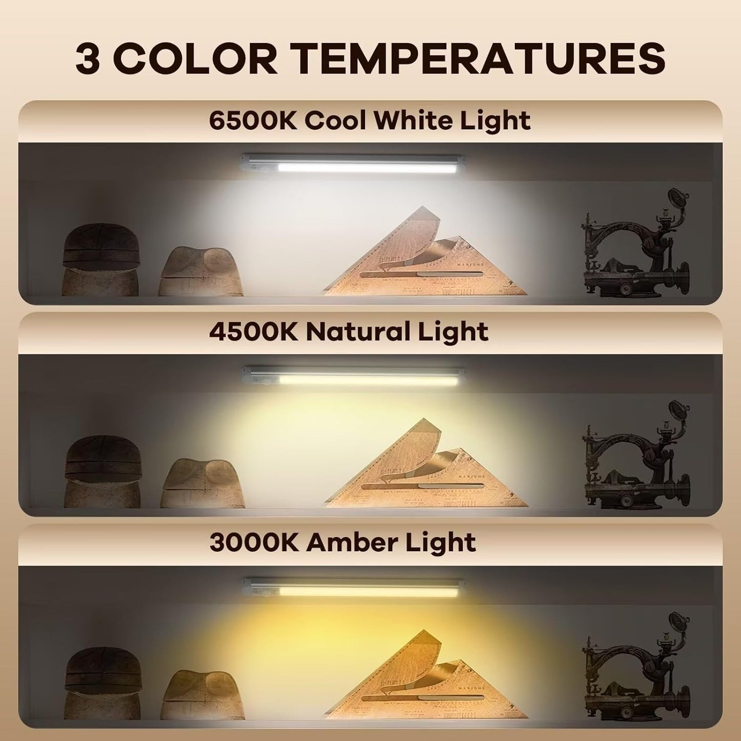 BIAT Under Cabinet Lights, 80 LED Motion Sensor Indoor, Rechargeable Closet Lights with 3 Color Temps, Dimmable