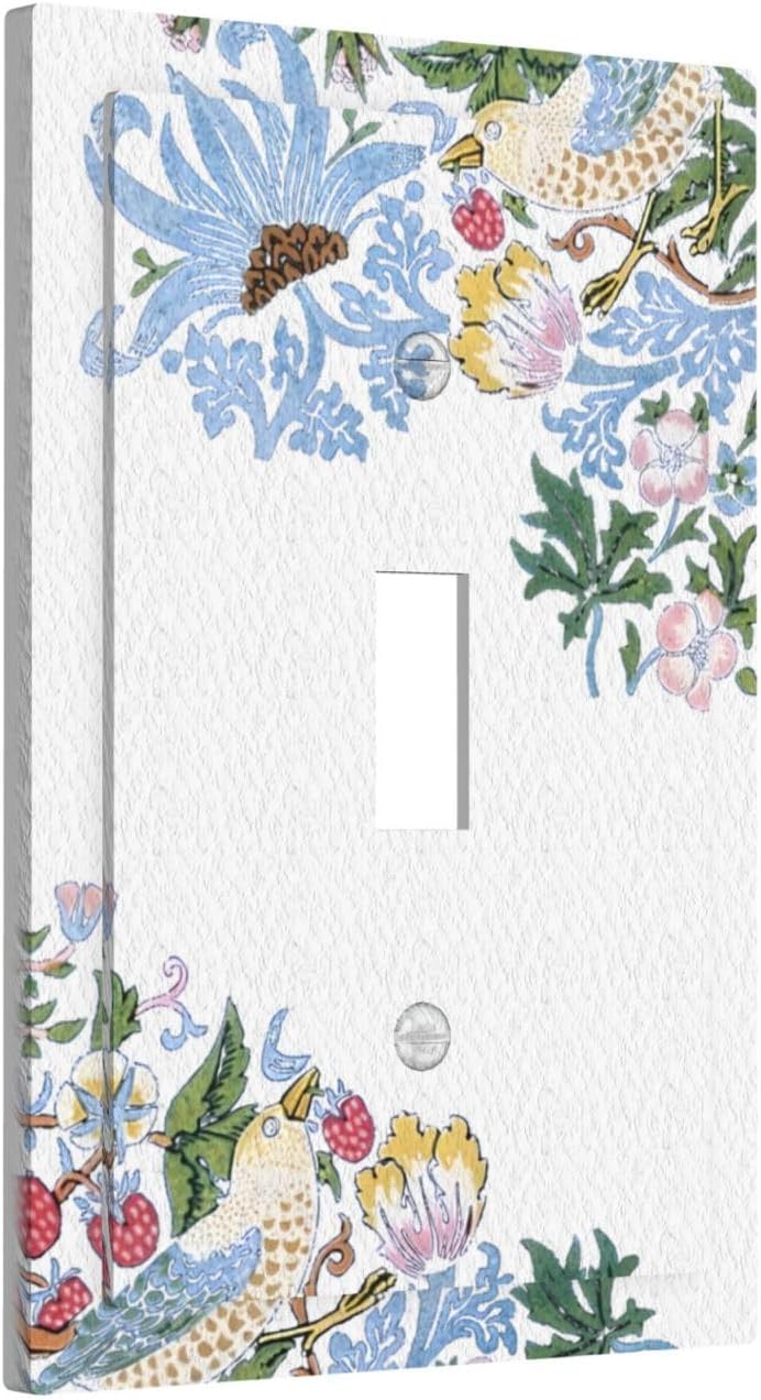Decorative Light Switch Cover Plate Retro Morris Strawberry Rustic Plant Bird 1 Gang Wall Plate Oversized Single Toggle Wall Cover Plate Jumbo Electrical Switchplate Faceplate