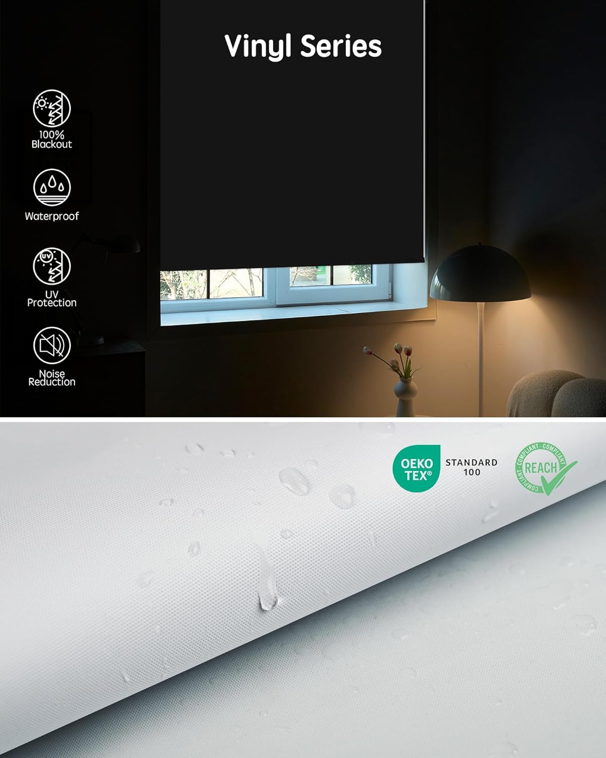 Yoolax Motorized Blinds with Remote, Waterproof Smart Blinds for Windows Blackout Automatic Shades Compatible with Alexa Remote Control Roller Window Shades with Valance, Custom Size (Vinyl-White)