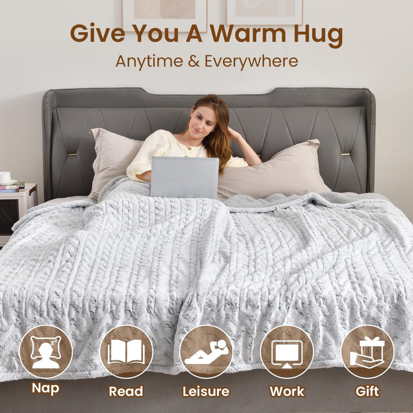 Bearhug Electric Blanket King Size 100" x 90" Dual Controllers Heated Blanket, 10 Heat Settings, 1-12 Hour Auto Shut-Off, Faux Fur & Sherpa Dual-Sided, Machine Washable, Gift-Ready Elegant Packaging