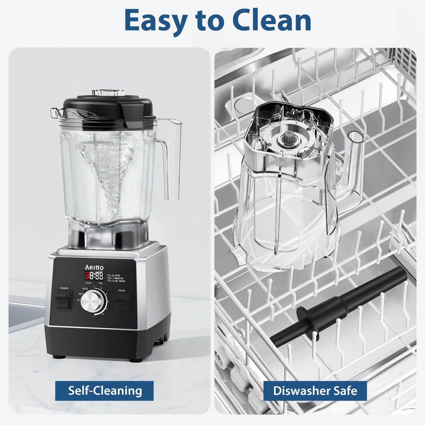 Aeitto Blenders for Kitchen with 68Oz. Large Capacity, 1800W Max Power Smoothie blender, 3 Preset Programs & 7 Speeds, Professional Countertop Blender for Smoothies, Frozen Drinks, Generation2 Black