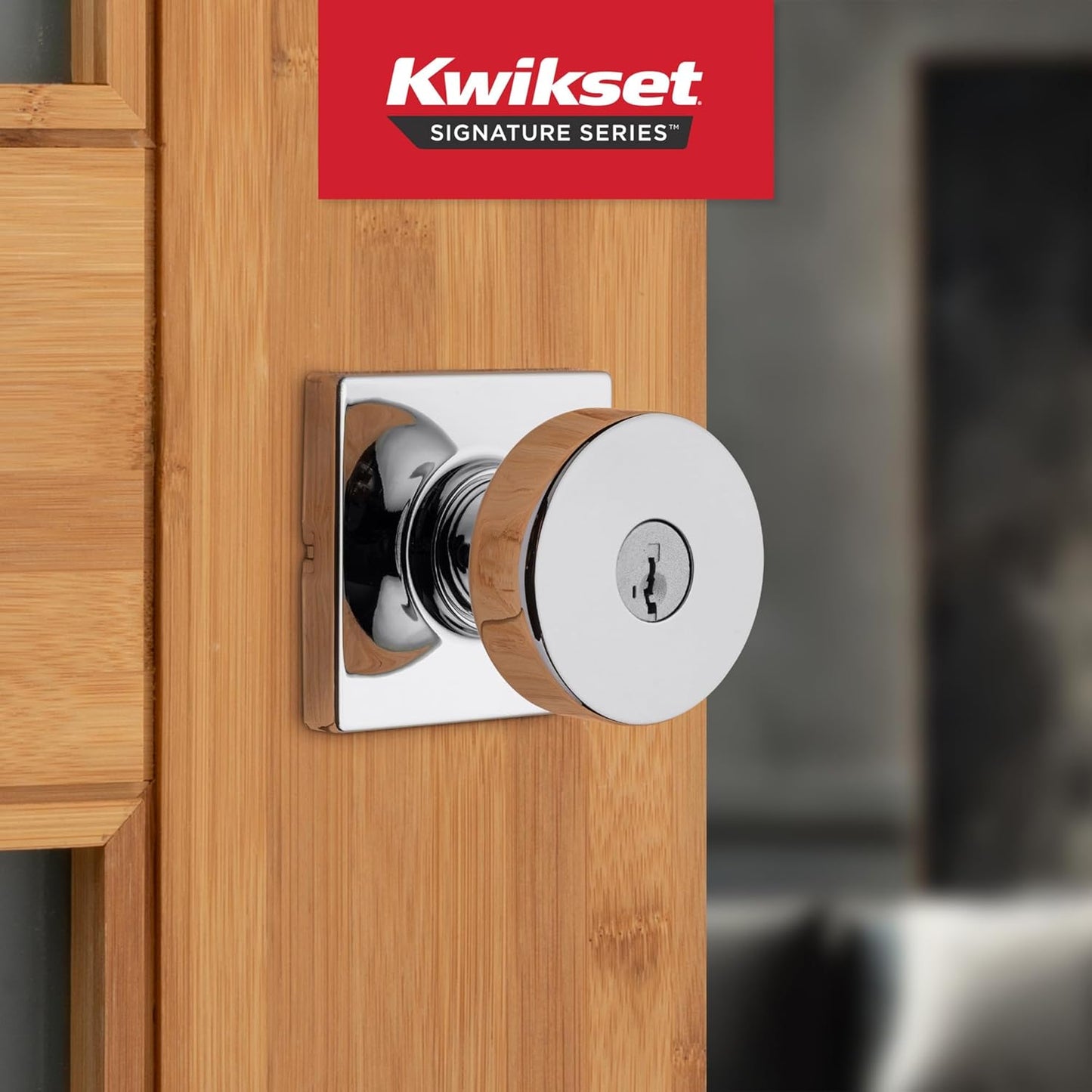 Kwikset Pismo Entry Door Knob with Lock and Key, Secure Keyed Handle Exterior, Front Entrance and Bedroom, Polished Chrome, 4 Pack, Pick Resistant SmartKey Rekey Security
