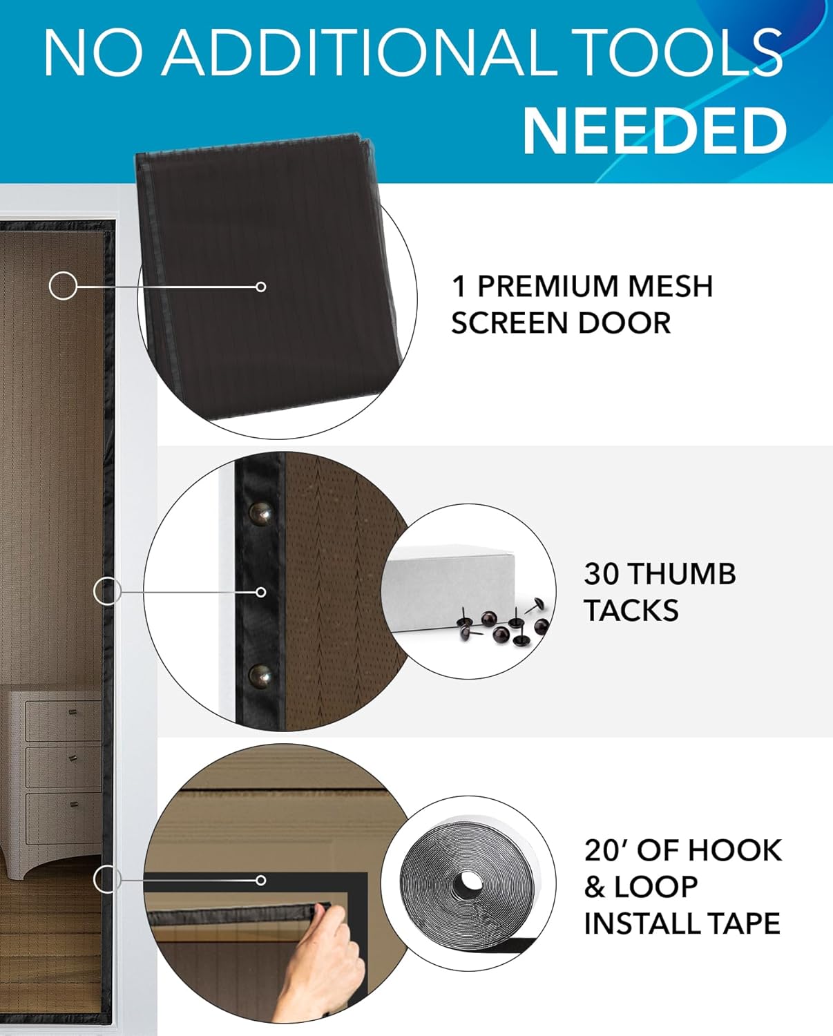 Flux Phenom Magnetic Screen Door (3 Pack) - Bugs Out, Breeze in - 9min Install Auto-Sealing Heavy Duty Double Stitched Mesh, Hands Free Sliding & Patio Doors Net, Pet & Kid Friendly, 38 x 82 Inch