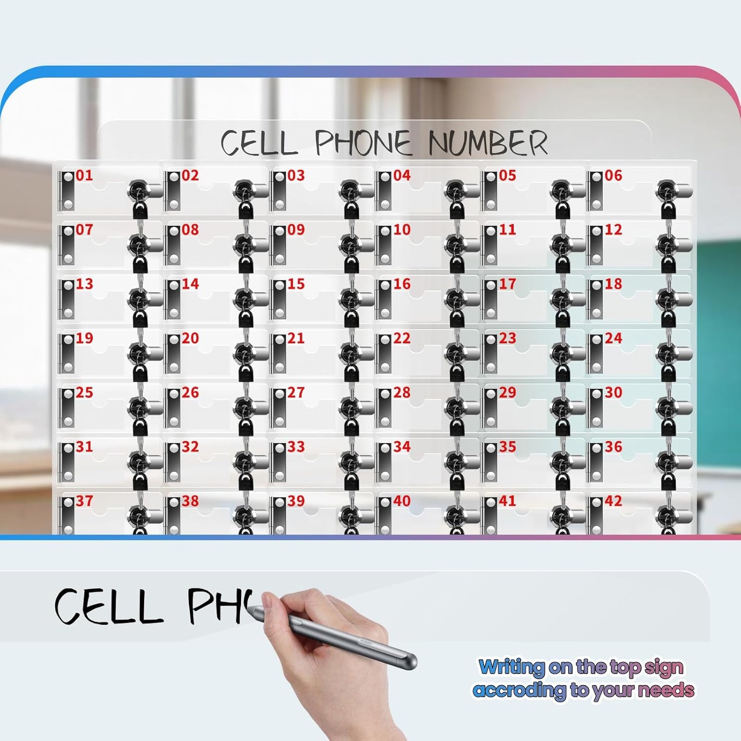 60 Slots Cell Phone Locker Box for Classroom with Door Locks and Keys Clear Acrylic Cell Phone Lock Storage Cabinet Wall Mounted for School Factory Office