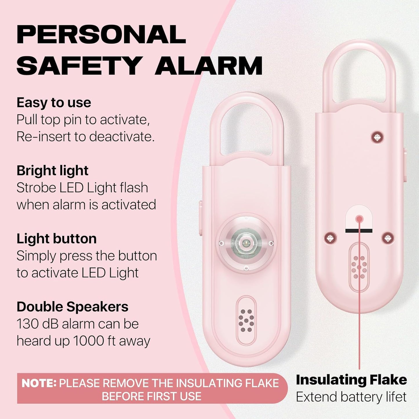 Personal Safety Alarm for Women, 130dB Loud Siren with SOS Strobe Light, Flashlight, 1000ft Audible Help Kids, Elderly Emergency Call, Self Defense Keychain for College Essentials