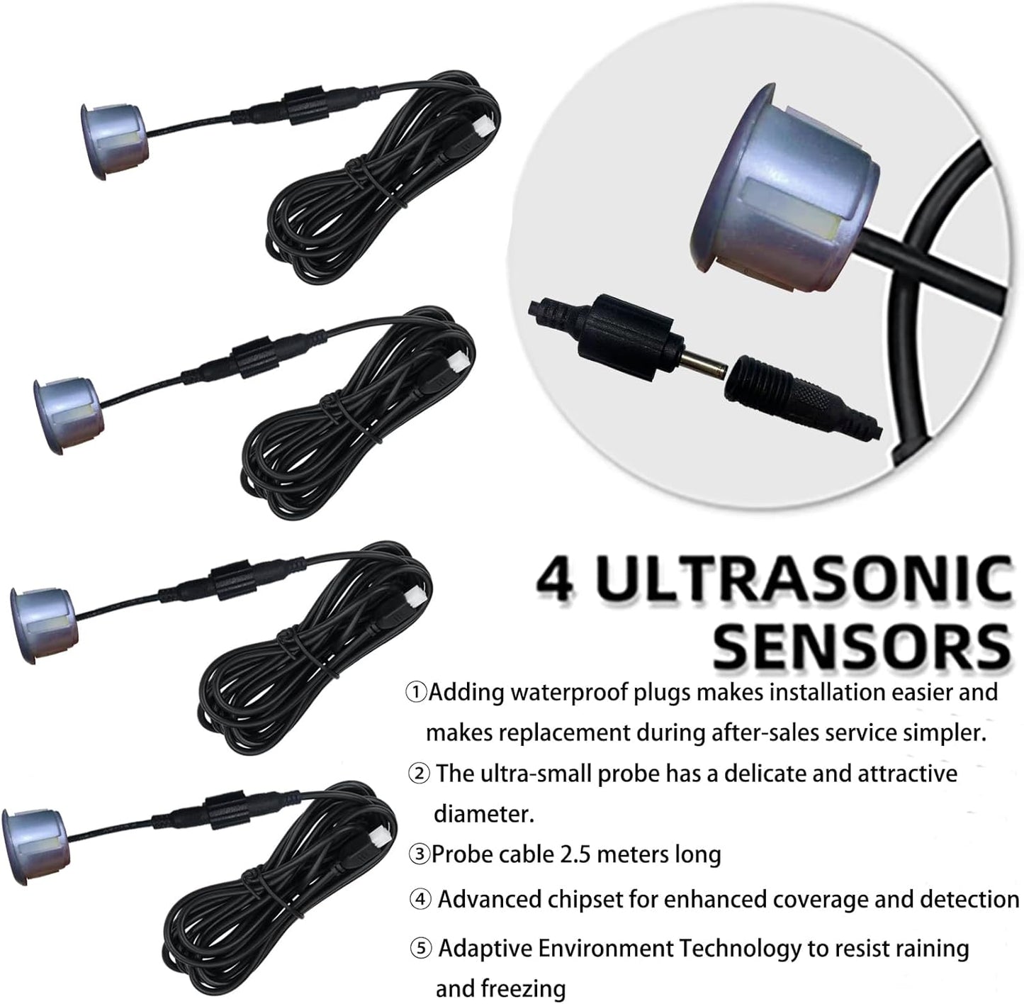 Parking Sensor Kit Backup Sensor Kit Reverse Sensor for Car 18 Color Options for Probes Adjustable Alarm Volume Professional Sensore de Reversa para Carro Safe Driving Assistant（Grey）