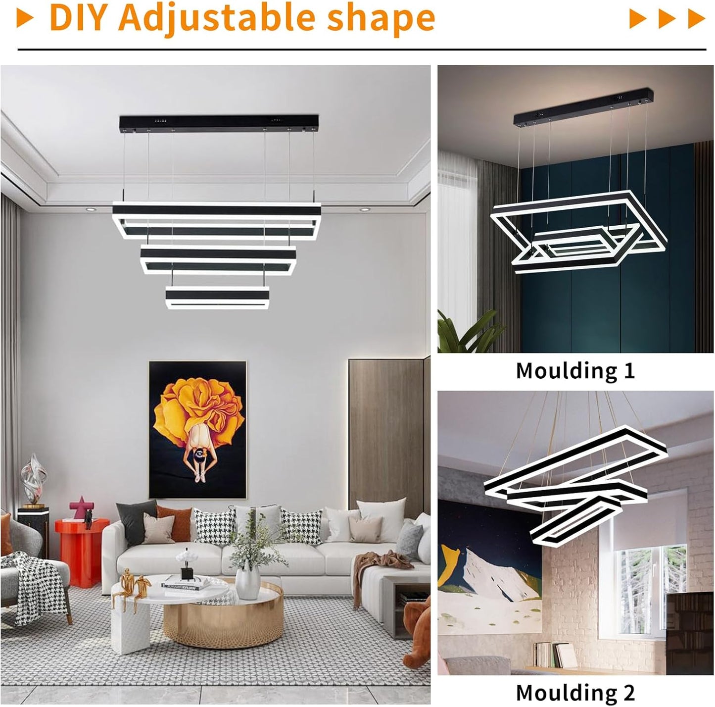 Modern Ceiling Pendant Light, LED Chandelier with Remote Control Dimmable 3 Color Mode & Brightness, Anti-Flicker Pendant Lights Kitchen Island Light Fixture for Dining Room Living Room