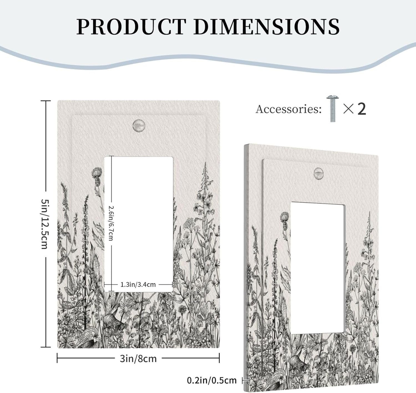 Personalized Wall Plate Decorative Light Switch Cover Black and Beige Garden Plants Flowers Single Rocker Switchplate 1 Gang Outlet Covers Decora Light Switch Plate for Home Decor