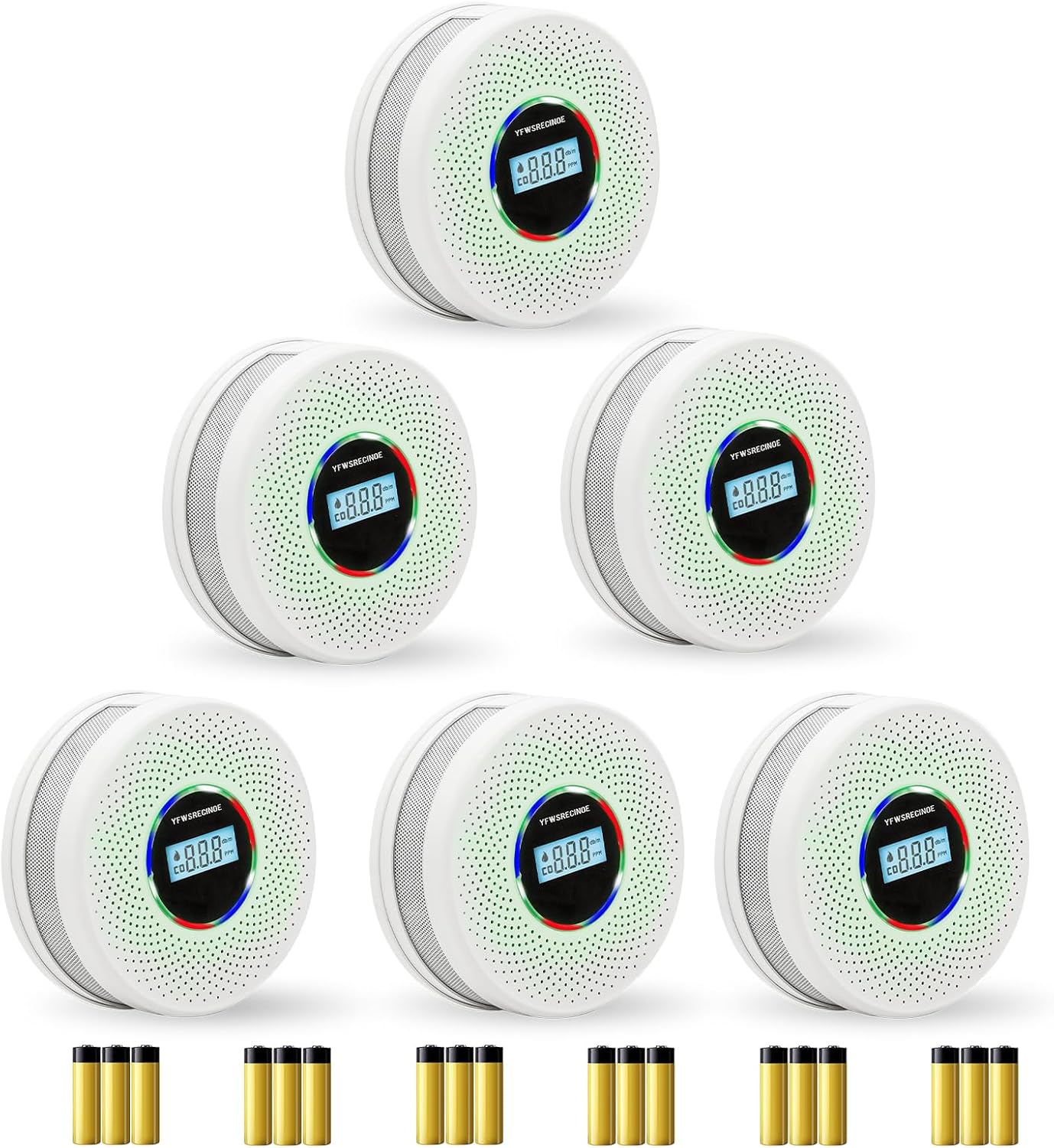 6 Pack Upgraded Combination Smoke and Carbon Monoxide Alarm Detector, Dual Sensor Smoke Alarm&Carbon Monoxide Detector (Includes Battery)