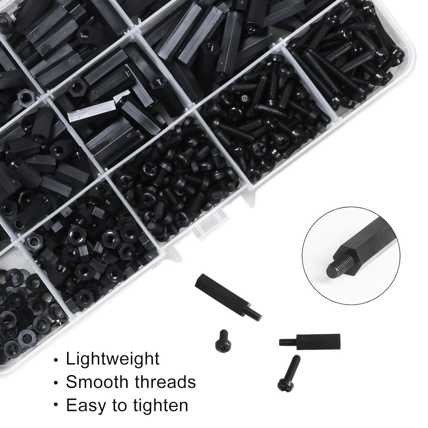 600PCS M3 Male Female Nylon Hex Spacer Standoffs Screws Nuts, Motherboard Standoffs and Screws Assortment Kit, Threaded Pillar for Circuit Board PCB Motherboard (Black)