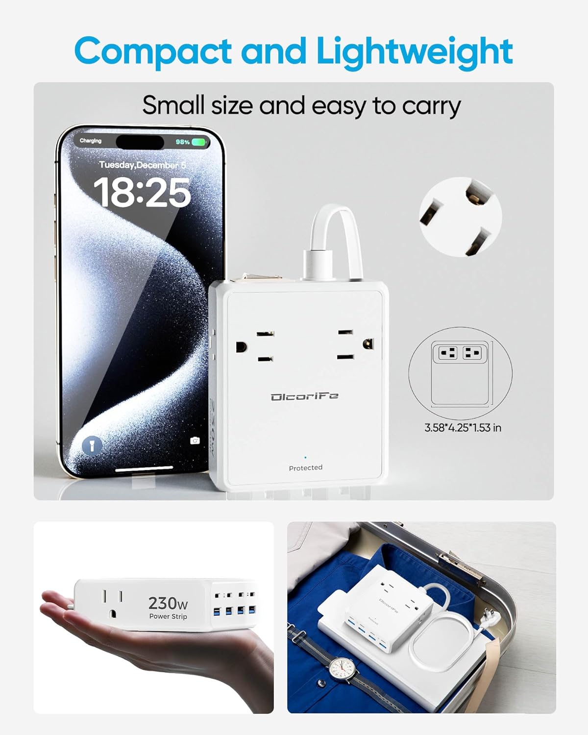 230W USB Power Strip, Ultra Thin Flat Plug Extension Cord 5FT, 4 AC Outlets 8 USB Ports(4 USB-C&4 USB A), 2000J Surge Protector, Home Office Dorm Travel Essentials