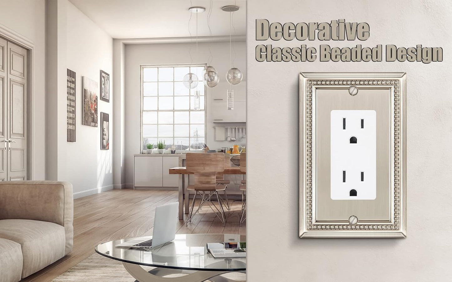 Henne Bery Sunken Pearls Heavy Duty Decorative Wall Plate Switch Plate Outlet Cover (Single Decorator, 3 Pack, Satin Nickel)