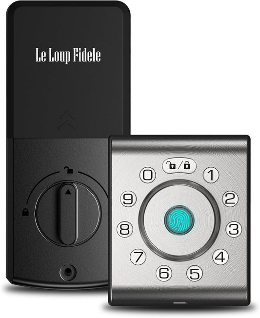 LELOUPFIDELE Smart Lock – Keyless Entry Door Lock with Keypad Deadbolt, Fingerprint & Anti-Peek Code, Compact Design, Auto-Lock, Easy Install for Home//Office (Satin Nickel)