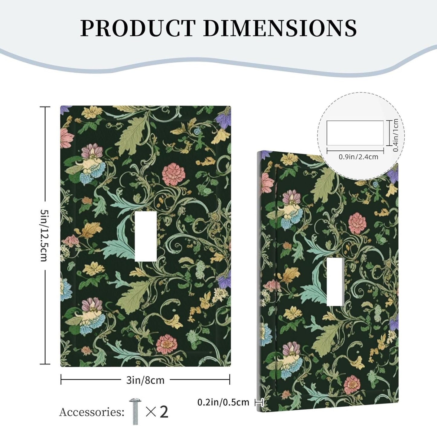 Decorative Light Switch Cover Plate Vintage Green Leaf Plant Rustic Pink Flower 1 Gang Wall Plate Oversized Single Toggle Wall Cover Plate Jumbo Electrical Switchplate Faceplate