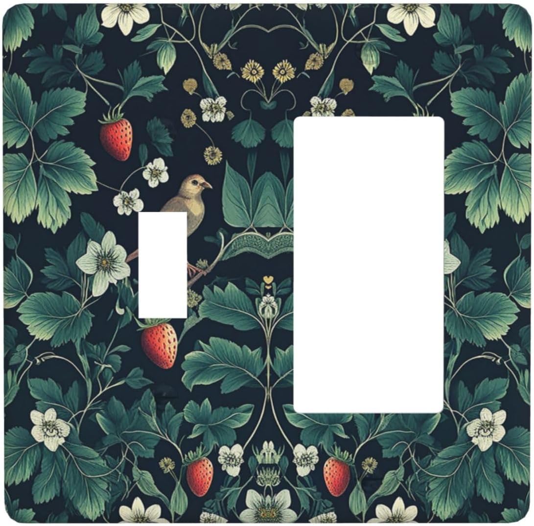 Outlet Covers Strawberry Birds Flowers Plant Morris Floral 1 Toggle 1 Rocker Combination Decorative Wall Plate Electrical Switch Plates Light Switch Cover Plate for Bedroom Farmhouse Decor