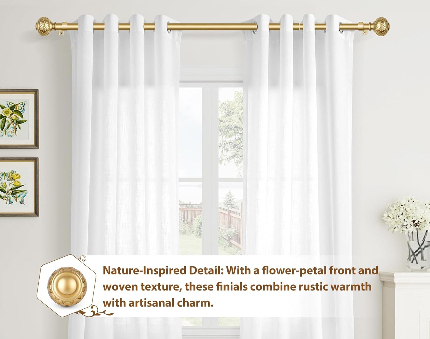 TONIAL Gold Curtain Rod 32 to 86 Inches, 7/8 Adjustable Curtain Rods for Windows 20 to 82 Inches, Splicing Drapery Rods Heavy duty with Netted Texture Finials