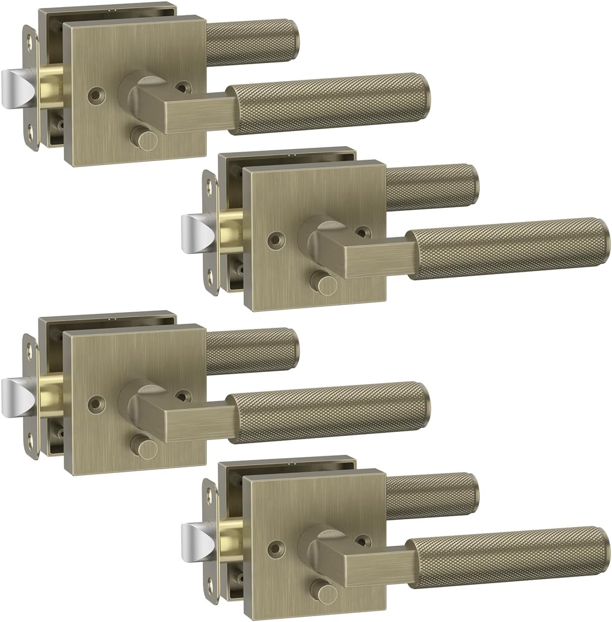 Asidrama 4 Pack Brushed Antique Brass Privacy Door Handles, Door Lever with Door Knobs Indoor for Bedroom or Bathroom, Heavy Duty Door Handles Interior with Locks for Left Right Sided Doors