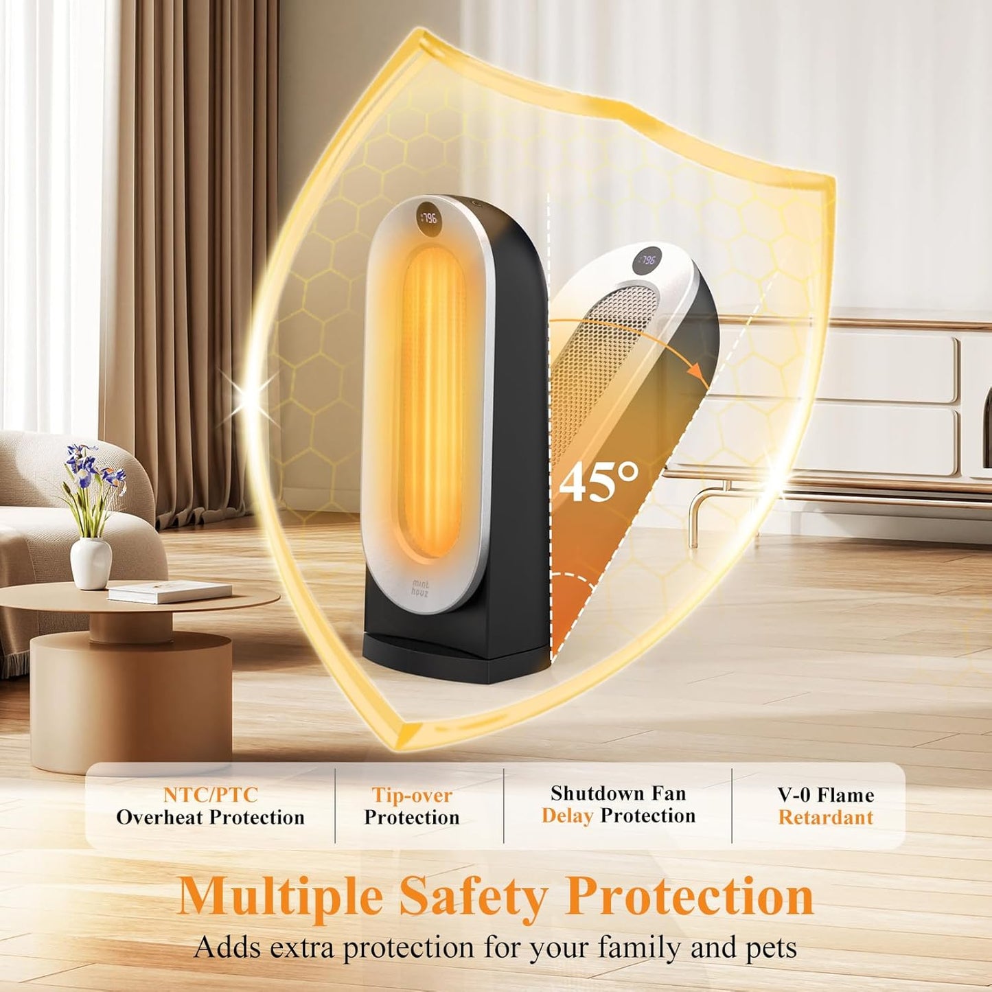Minthouz Space Heater, 1500W Electric Portable Heaters for Indoor Use with Thermostat, Fast Heating, 70° Oscillating, 3 Heat Settings, Carry Handle, 12H Timer Ceramic Heat for Office, Bedroom, Home