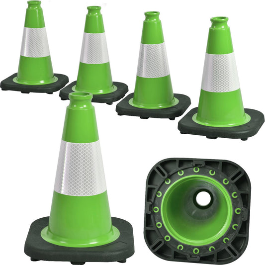 6 Pack 12" Inch Green PVC Traffic Cones with Heavy-Duty Base, High-Visibility All-Weather Safety Cones for Road Construction, Parking Lot, and Garage Use (6, Green, 12" Small)