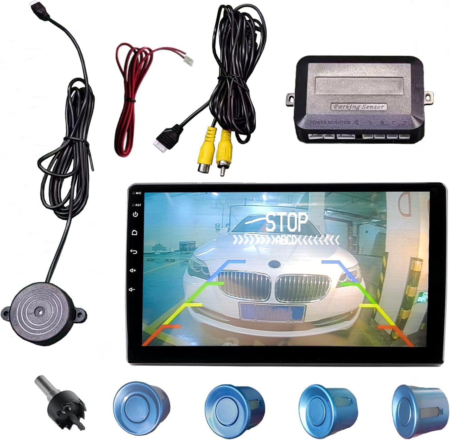 LCD Parking Sensor Kit - Displays Data on Original Screen, Easy Rear Installation, Compatible with All Camera Formats (AHD, CVBS), 18 Probe Colors to Match Any Vehicle