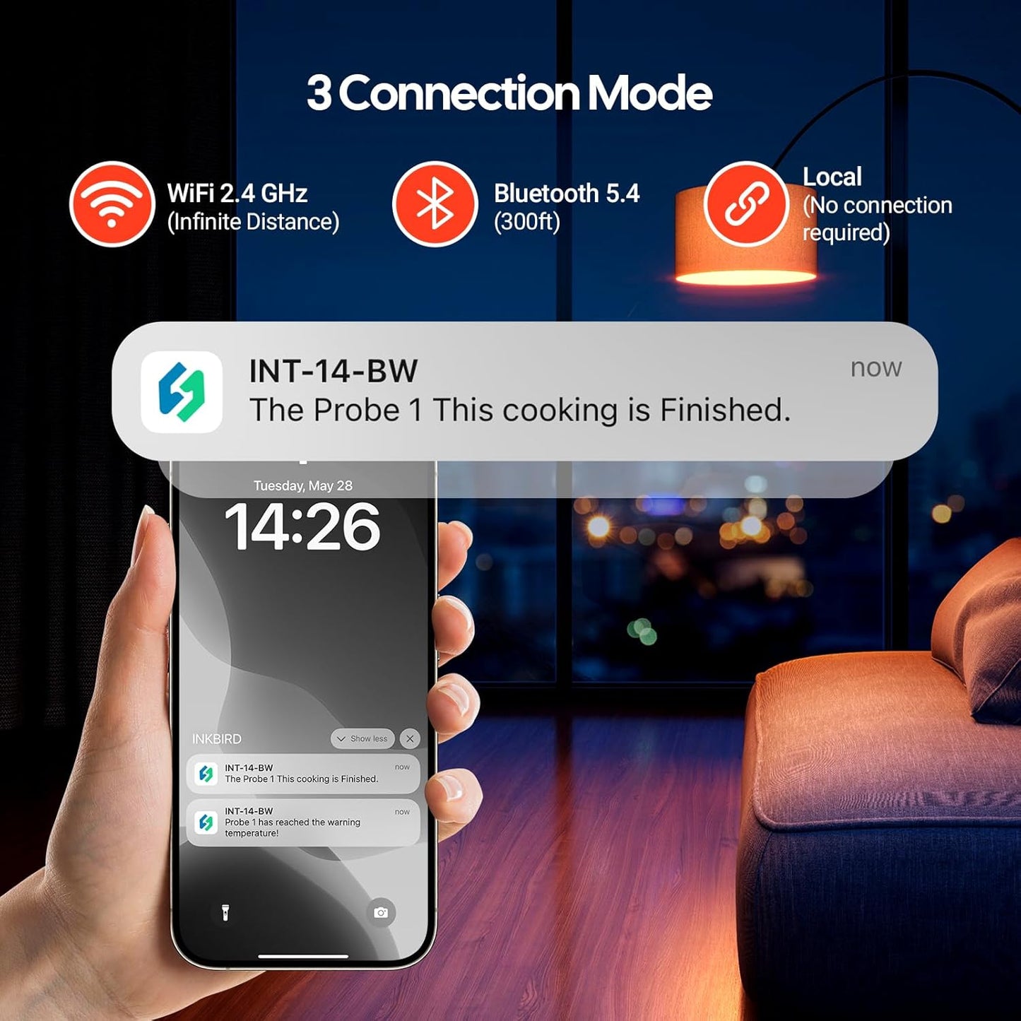 INKBIRD WiFi Wireless Meat Thermometer with 360°Readable LCD Standalone Base，4 Probes Digital Food Meat Thermometer with Remote Control for BBQ, Grill, Oven, Smoker, Rotisserie, Kitchen