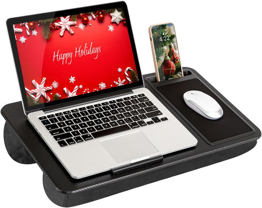 LAPGEAR Home Office Lap Desk with Device Ledge, Mouse Pad, and Phone Holder - Black Carbon - Fits up to 15.6 Inch Laptops - Style No. 91588