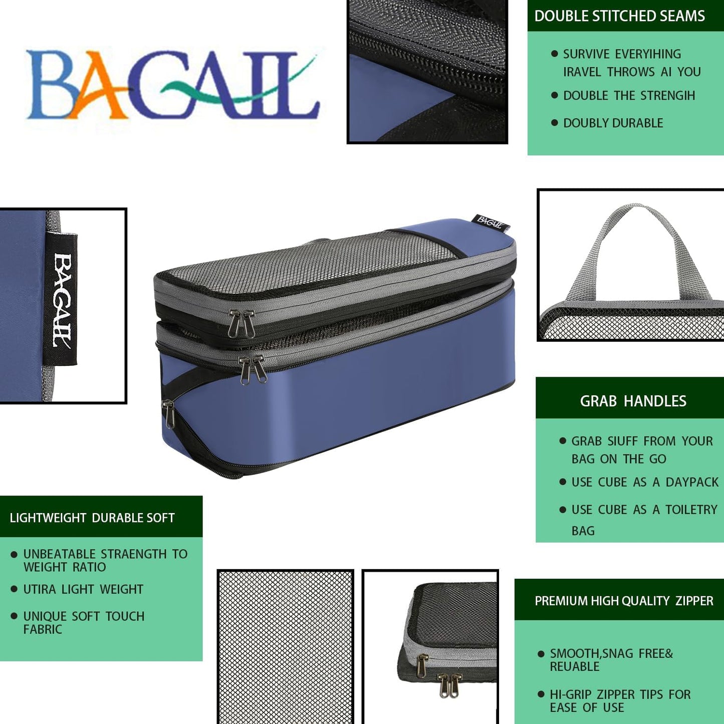 BAGAIL 4 Set/6 Set/8 Set Compression Packing Cubes Travel Accessories Expandable Packing Organizers (Half Mesh, 6-Navy)