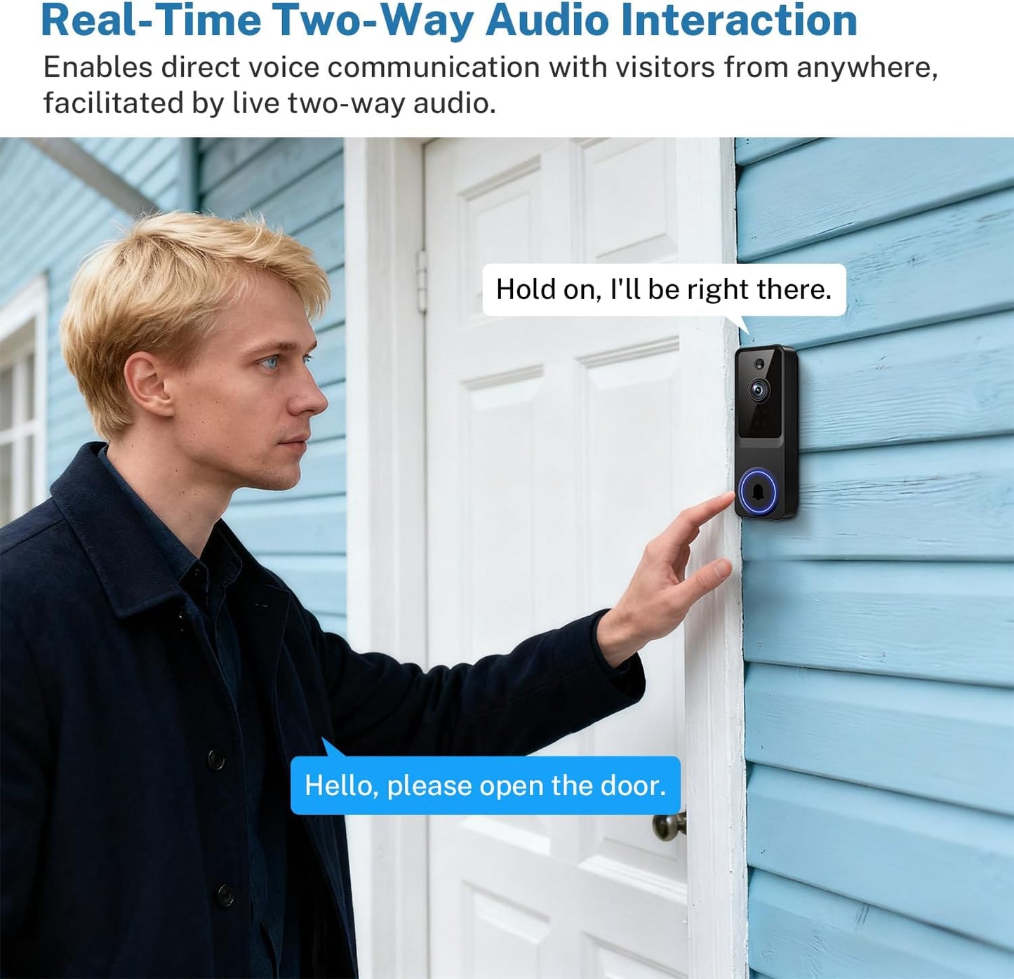 1080p Wireless Video Doorbell Camera for Home Security, with Cloud Storage, Real-Time Alerts, Night Vision, Indoor and Outdoor Monitoring, Battery Powered