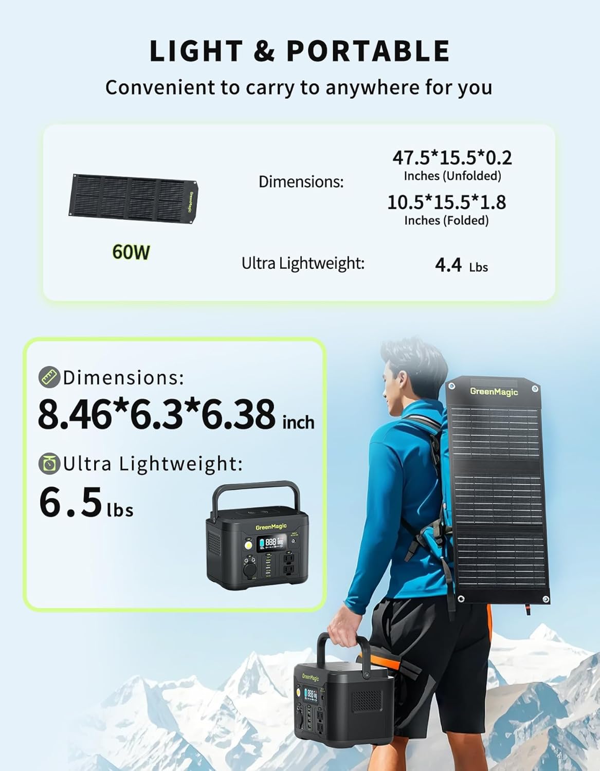 Greenmagic Portable Power Station 330W, BG330A Solar Powered Generator with 60W Solar Panel, 120V Pure Sine Wave AC Outlet Charging Lithium Battery for Outdoor Camping Travel Home