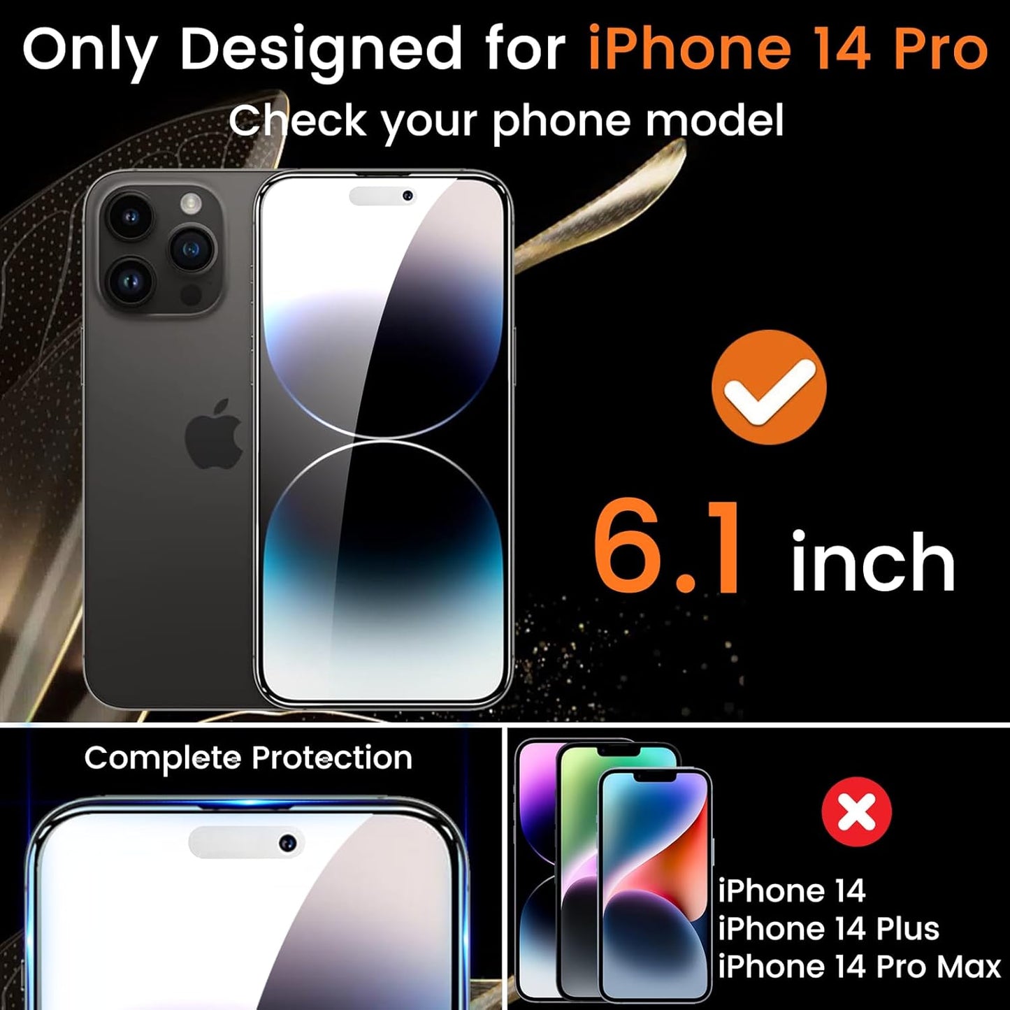 3+3 Pack Privacy Screen Protector for iPhone 14 Pro 6.1-Inch with 3 Pack Camera Lens Protector, Anti Spy Tempered Glass Film 9H Hardness Bubble Free Case Friendly