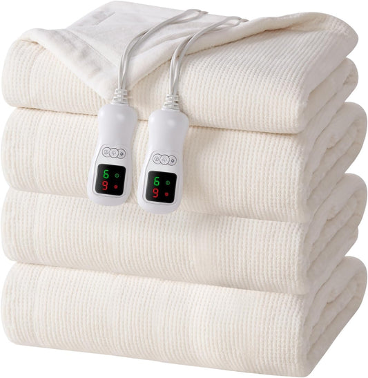 Electric Heated Blanket Queen Size, Washable Blanket Warmer with Dual Control for Home for Adults, Super Cozy Soft Fabric, 84" x 90", 9 Heat Levels, 1-9H Auto-Off, ETL Certified, Cream