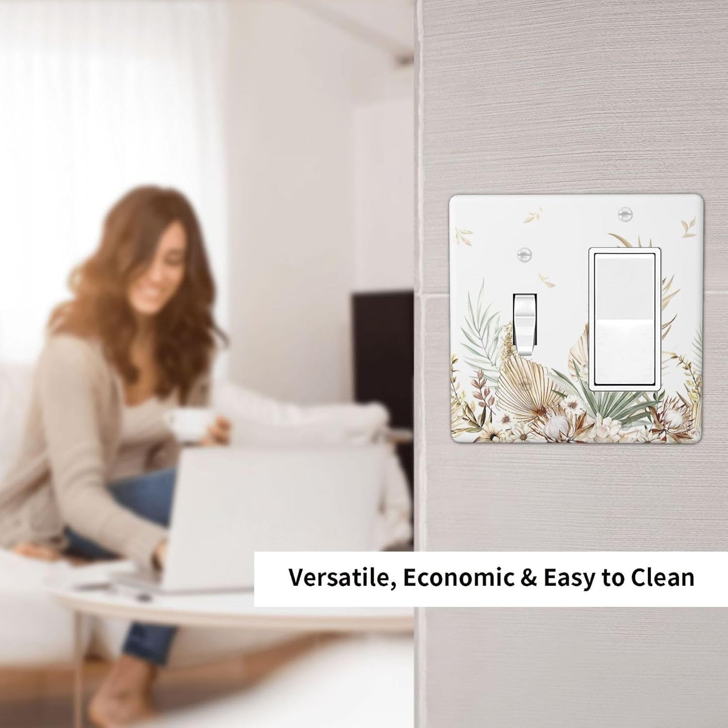 Outlet Covers Boho Leaves Watercolor Tan Leaf Floral Plant 1 Toggle 1 Rocker Combination Decorative Wall Plate Light Switch Cover Plate Electrical Switch Plates for Bedroom Home Decor