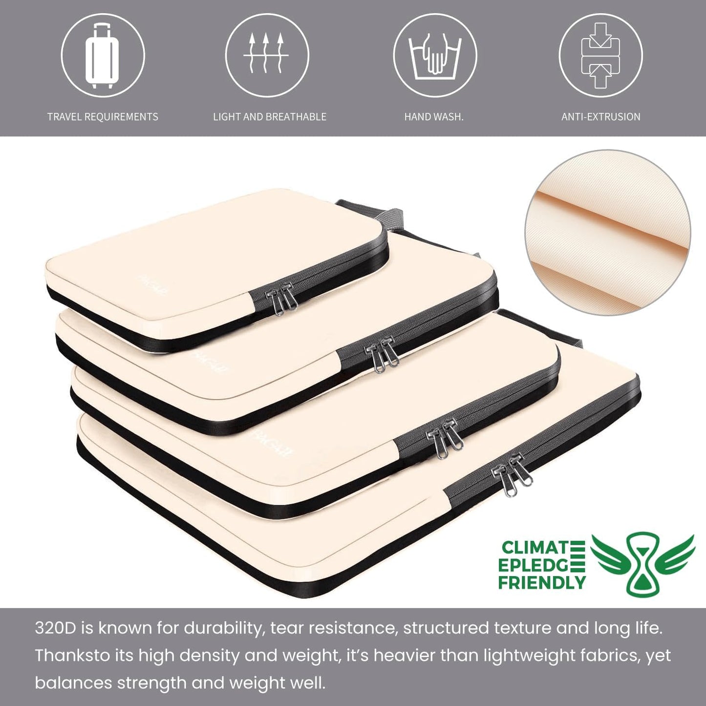 BAGAIL 4 Set/6 Set/8 Set Compression Packing Cubes Travel Accessories Expandable Packing Organizers (Cloth Pattern, 4-Beige)