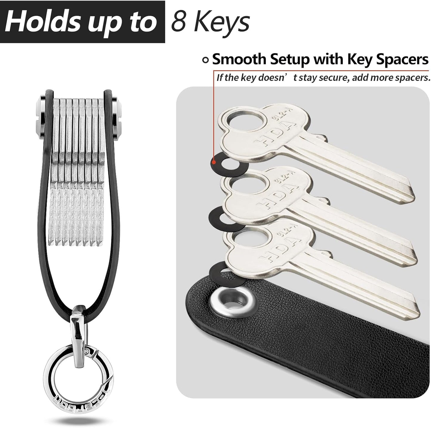 T-carbon Key Organizer, Carbon Fiber Leather Compact Key Holder, Silent Keychain, Expandable Key Case Holds Up to 8 Keys